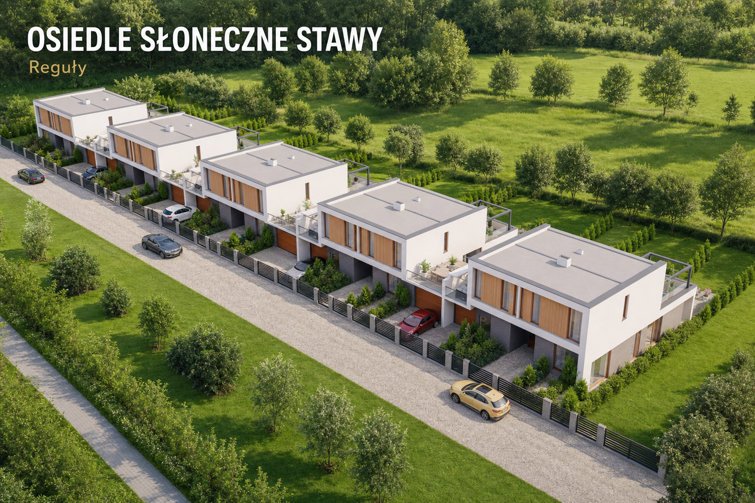 Osiedle Słoneczne Stawy w Regułach — wizualizacja poglądowa z lotu ptaka